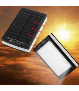 30000mAh Solar Mobile Power Bank Camping Lamp Design Dual USB Ports External Battery Charger