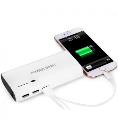 20000mAh Smart Portable Power Bank 2 USB Output Interface LED Indication Light LED Flashlight