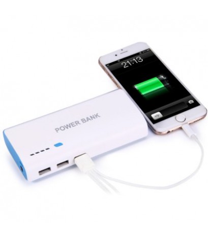 20000mAh Smart Portable Power Bank 2 USB Output Interface LED Indication Light LED Flashlight